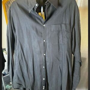 Armani Collezioni Mens Herringbone Button Down Shirt Black Made in Italy